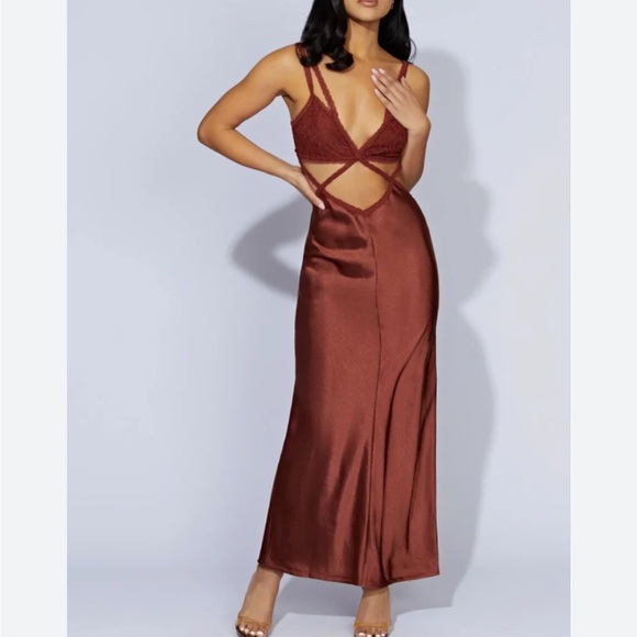 Meshki Dresses & Skirts - NWT Meshki Seraphine Cherry Chocolate Lace Maxi strappy sexy Dress